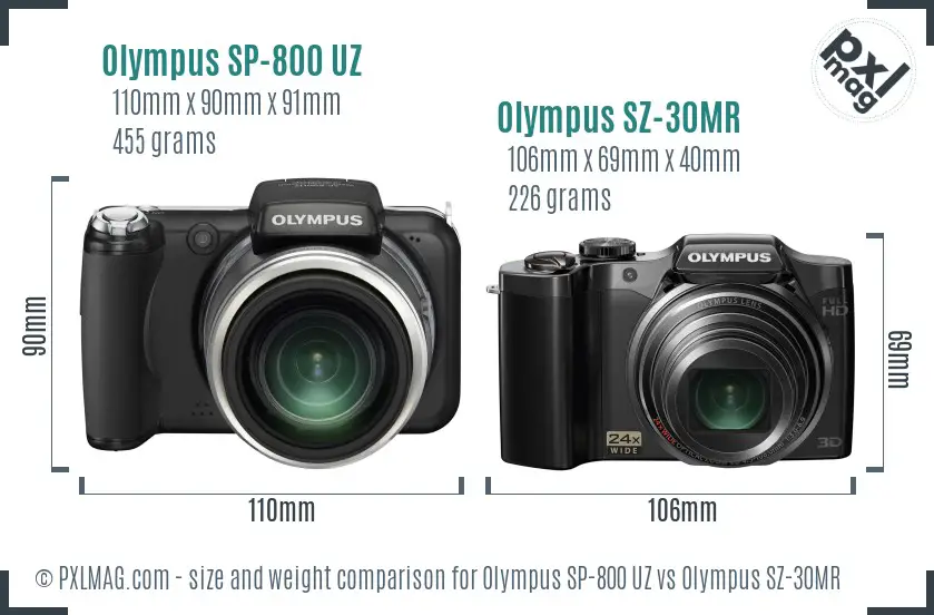 Olympus SP-800 UZ vs Olympus SZ-30MR size comparison