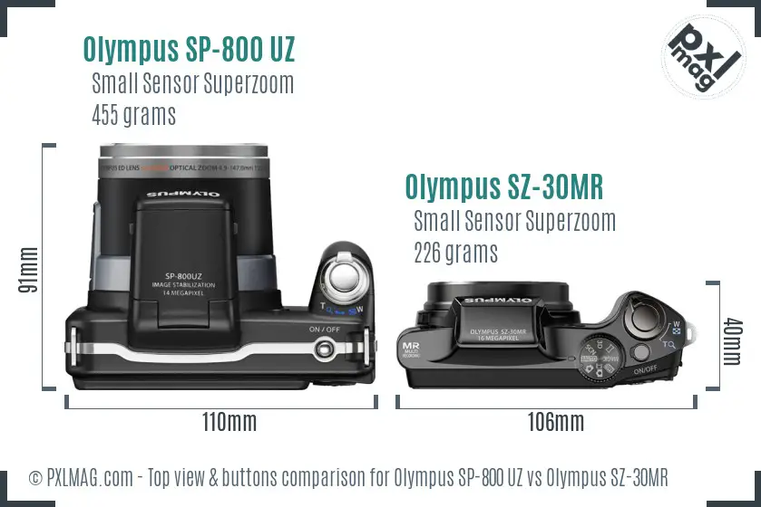 Olympus SP-800 UZ vs Olympus SZ-30MR top view buttons comparison