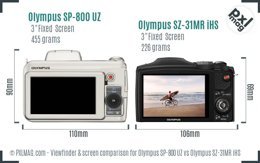 Olympus SP-800 UZ vs Olympus SZ-31MR iHS Screen and Viewfinder comparison