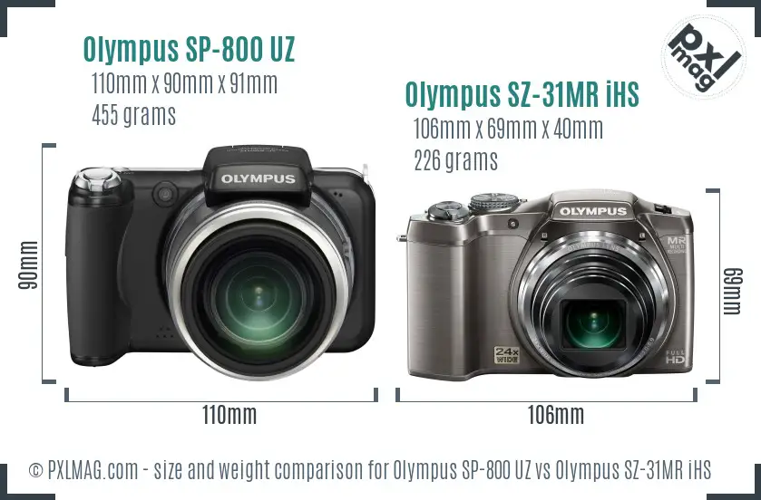 Olympus SP-800 UZ vs Olympus SZ-31MR iHS size comparison