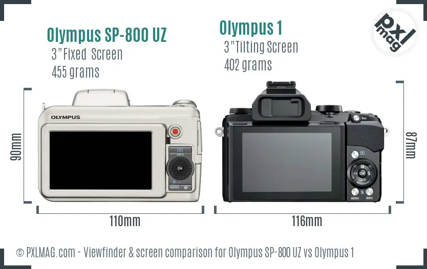 Olympus SP-800 UZ vs Olympus 1 Screen and Viewfinder comparison
