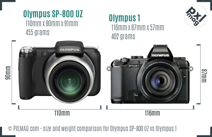 Olympus SP-800 UZ vs Olympus 1 size comparison
