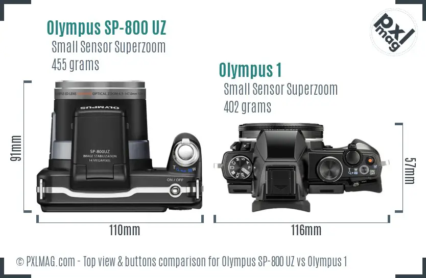 Olympus SP-800 UZ vs Olympus 1 top view buttons comparison