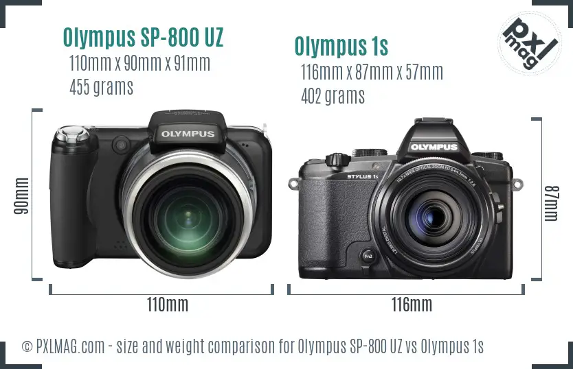 Olympus SP-800 UZ vs Olympus 1s size comparison