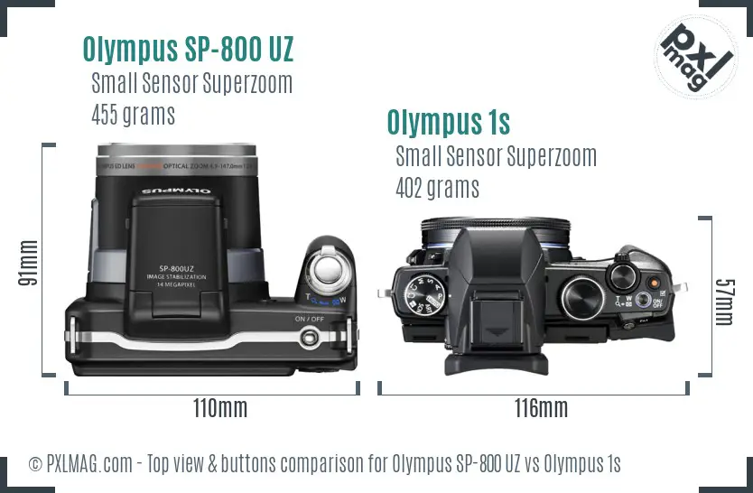 Olympus SP-800 UZ vs Olympus 1s top view buttons comparison