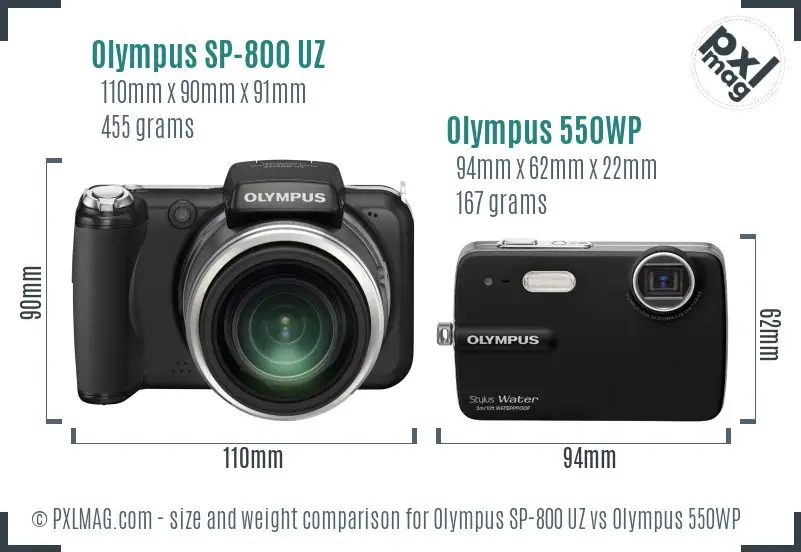 Olympus SP-800 UZ vs Olympus 550WP size comparison