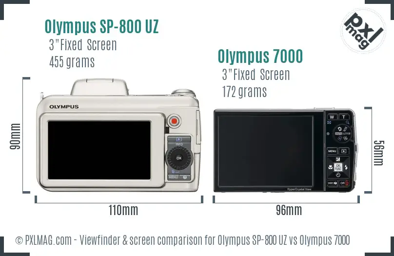 Olympus SP-800 UZ vs Olympus 7000 Screen and Viewfinder comparison
