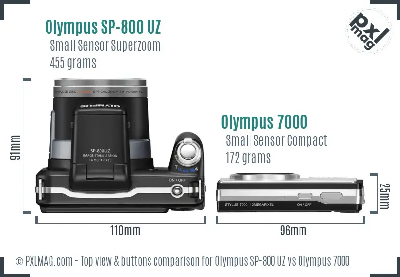 Olympus SP-800 UZ vs Olympus 7000 top view buttons comparison
