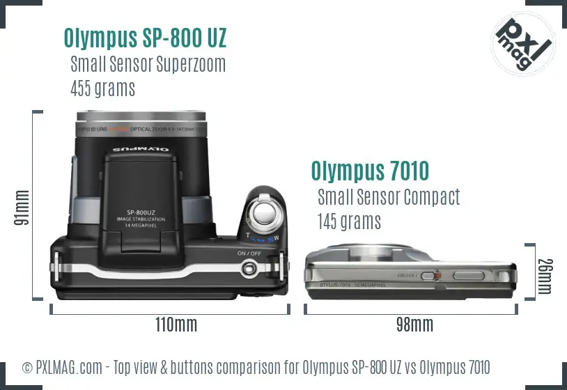 Olympus SP-800 UZ vs Olympus 7010 top view buttons comparison
