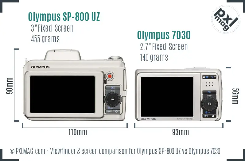 Olympus SP-800 UZ vs Olympus 7030 Screen and Viewfinder comparison