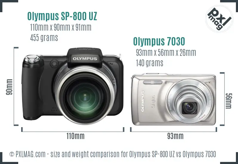 Olympus SP-800 UZ vs Olympus 7030 size comparison