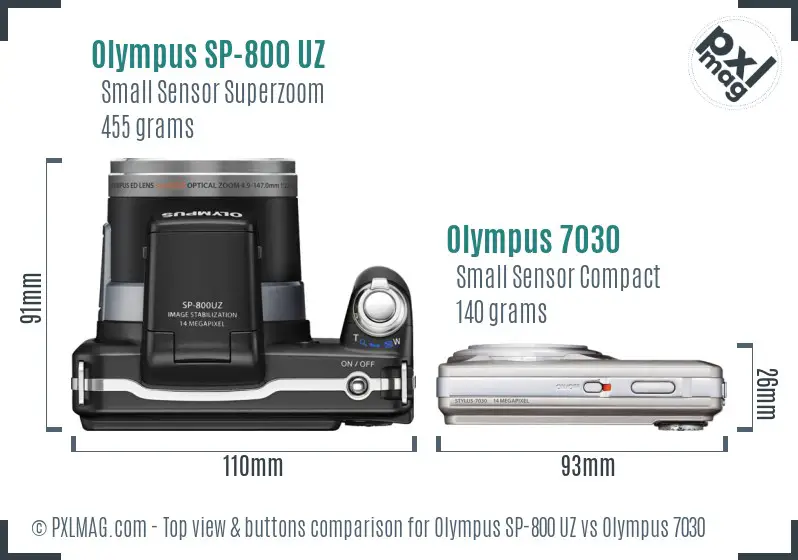 Olympus SP-800 UZ vs Olympus 7030 top view buttons comparison