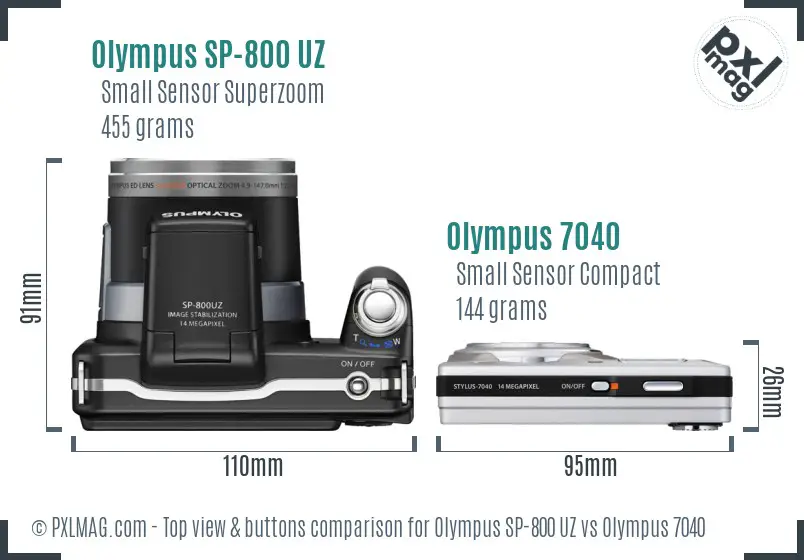 Olympus SP-800 UZ vs Olympus 7040 top view buttons comparison