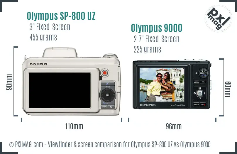 Olympus SP-800 UZ vs Olympus 9000 Screen and Viewfinder comparison