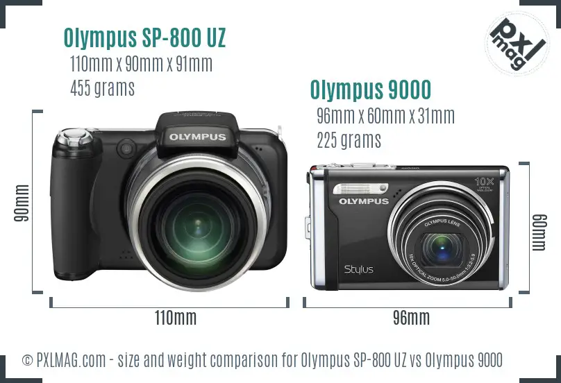 Olympus SP-800 UZ vs Olympus 9000 size comparison
