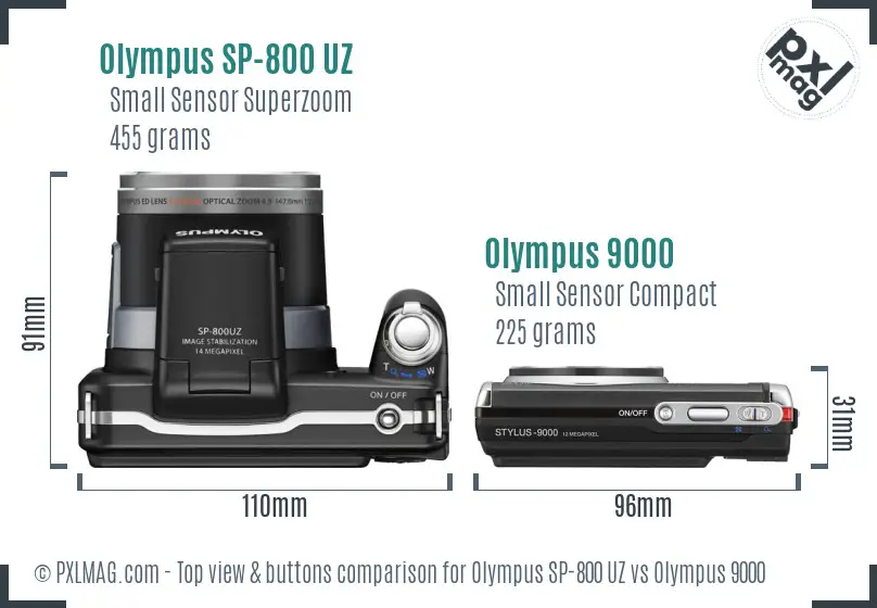 Olympus SP-800 UZ vs Olympus 9000 top view buttons comparison