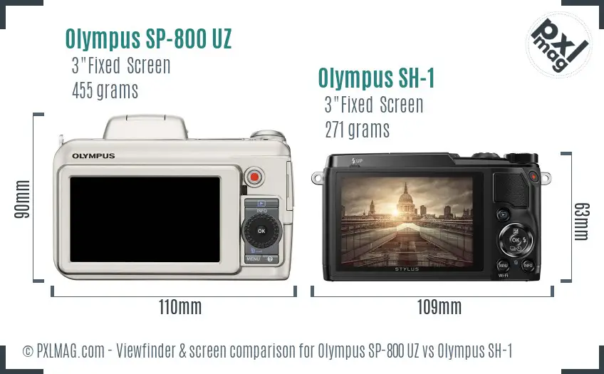 Olympus SP-800 UZ vs Olympus SH-1 Screen and Viewfinder comparison