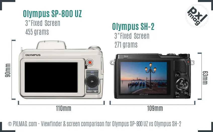 Olympus SP-800 UZ vs Olympus SH-2 Screen and Viewfinder comparison