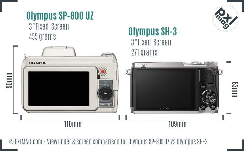 Olympus SP-800 UZ vs Olympus SH-3 Screen and Viewfinder comparison