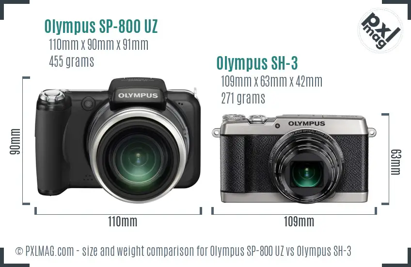 Olympus SP-800 UZ vs Olympus SH-3 size comparison