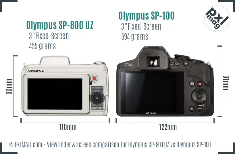 Olympus SP-800 UZ vs Olympus SP-100 Screen and Viewfinder comparison