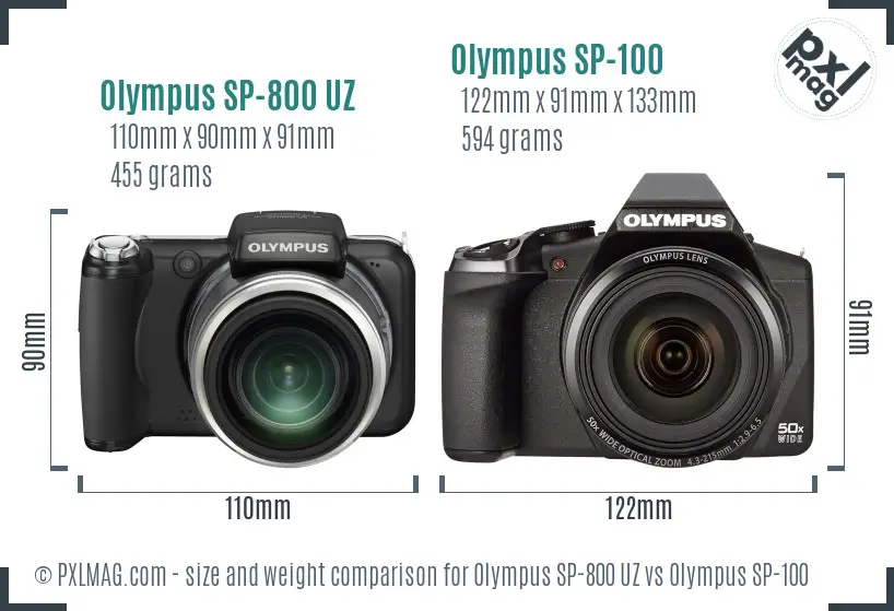 Olympus SP-800 UZ vs Olympus SP-100 size comparison