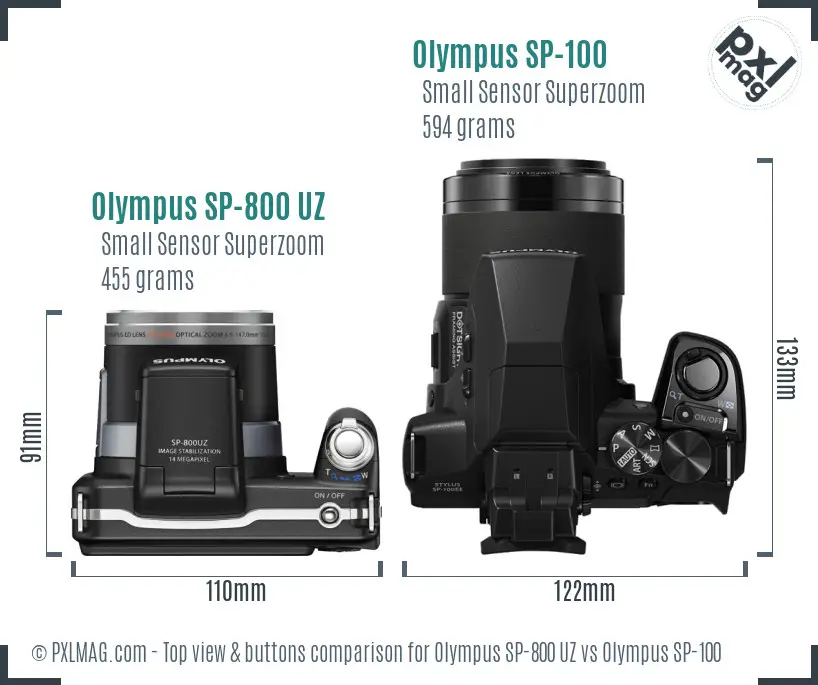 Olympus SP-800 UZ vs Olympus SP-100 top view buttons comparison