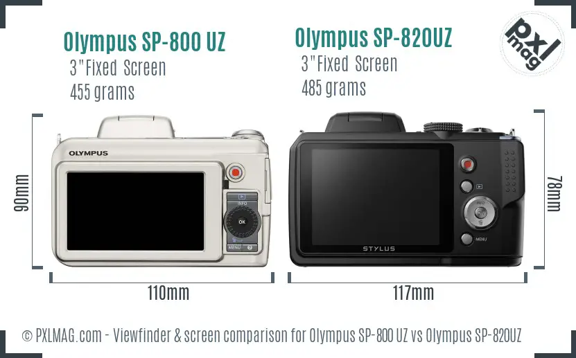 Olympus SP-800 UZ vs Olympus SP-820UZ Screen and Viewfinder comparison