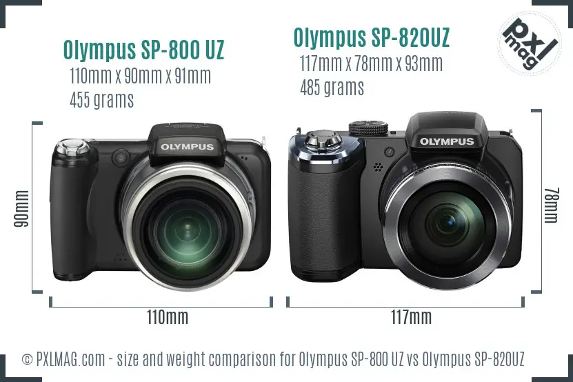 Olympus SP-800 UZ vs Olympus SP-820UZ size comparison