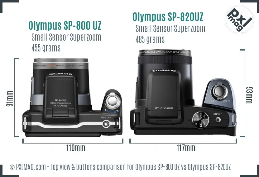 Olympus SP-800 UZ vs Olympus SP-820UZ top view buttons comparison