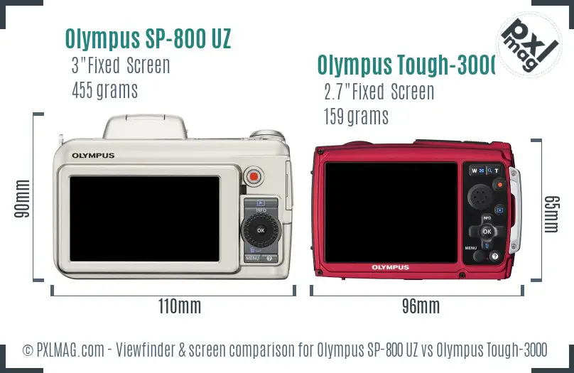 Olympus SP-800 UZ vs Olympus Tough-3000 Screen and Viewfinder comparison