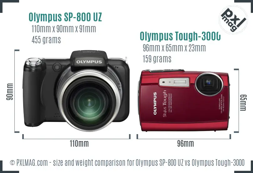 Olympus SP-800 UZ vs Olympus Tough-3000 size comparison