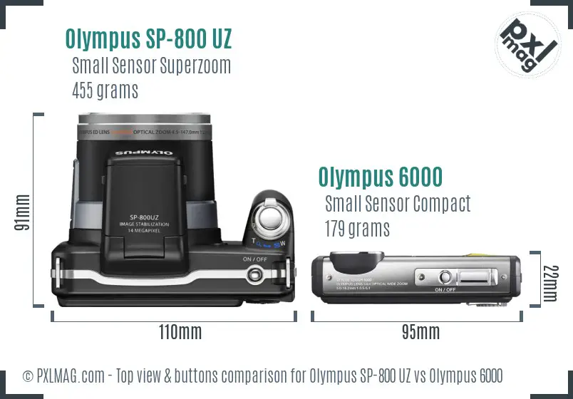Olympus SP-800 UZ vs Olympus 6000 top view buttons comparison