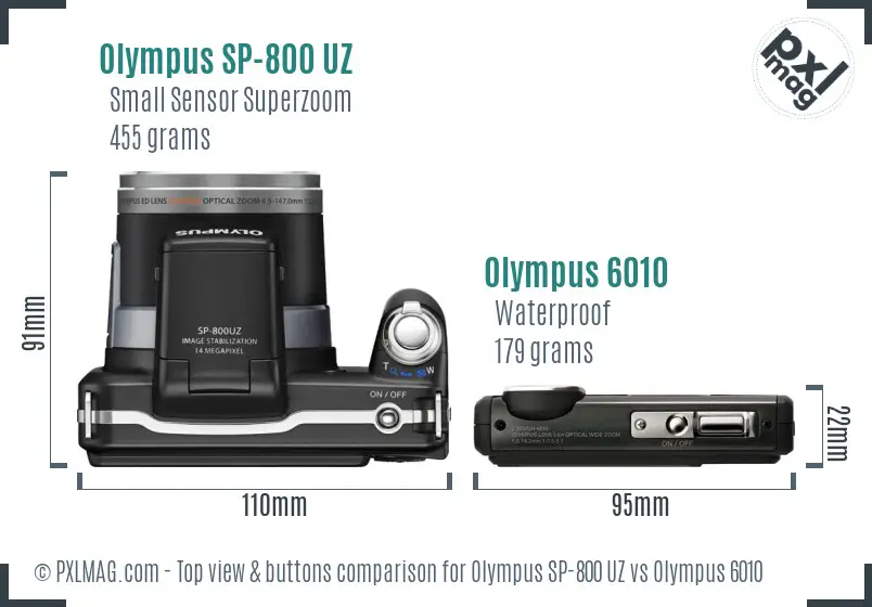 Olympus SP-800 UZ vs Olympus 6010 top view buttons comparison