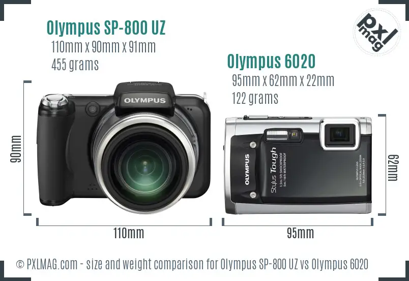 Olympus SP-800 UZ vs Olympus 6020 size comparison