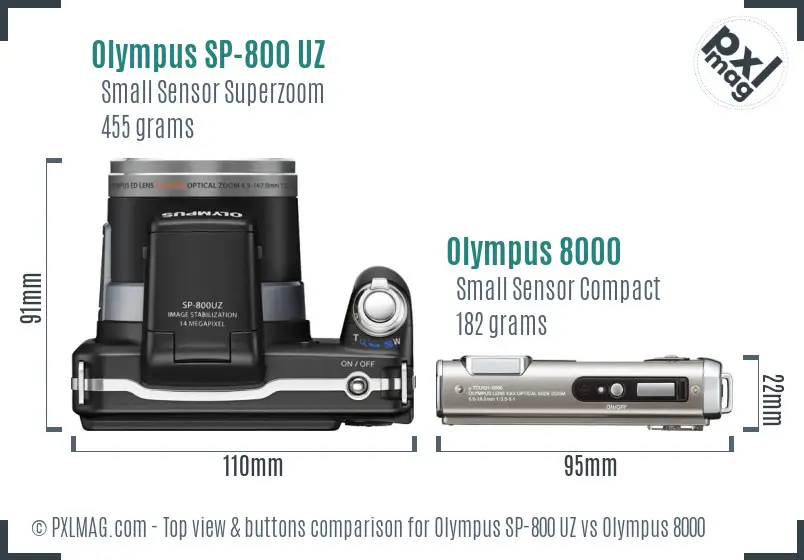 Olympus SP-800 UZ vs Olympus 8000 top view buttons comparison