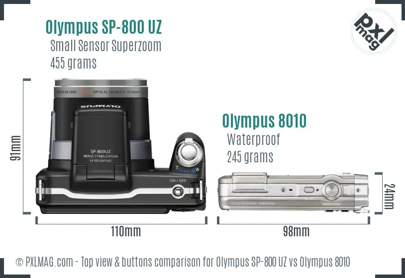 Olympus SP-800 UZ vs Olympus 8010 top view buttons comparison