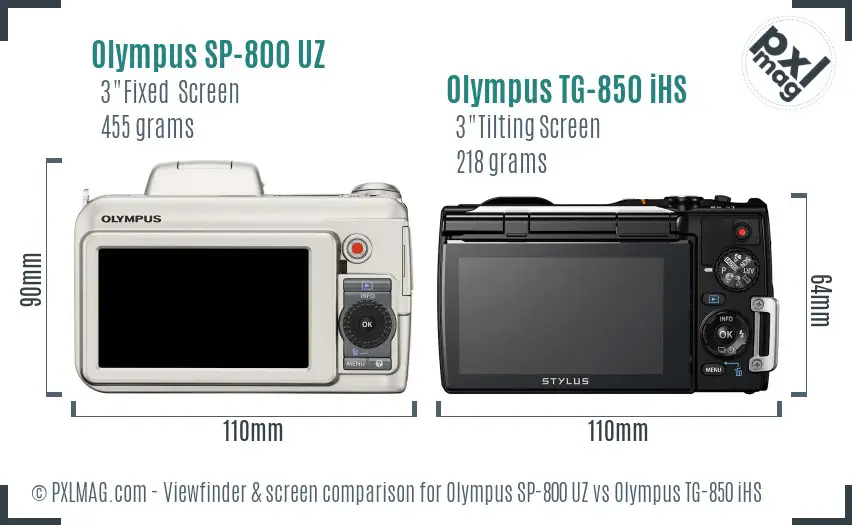 Olympus SP-800 UZ vs Olympus TG-850 iHS Screen and Viewfinder comparison