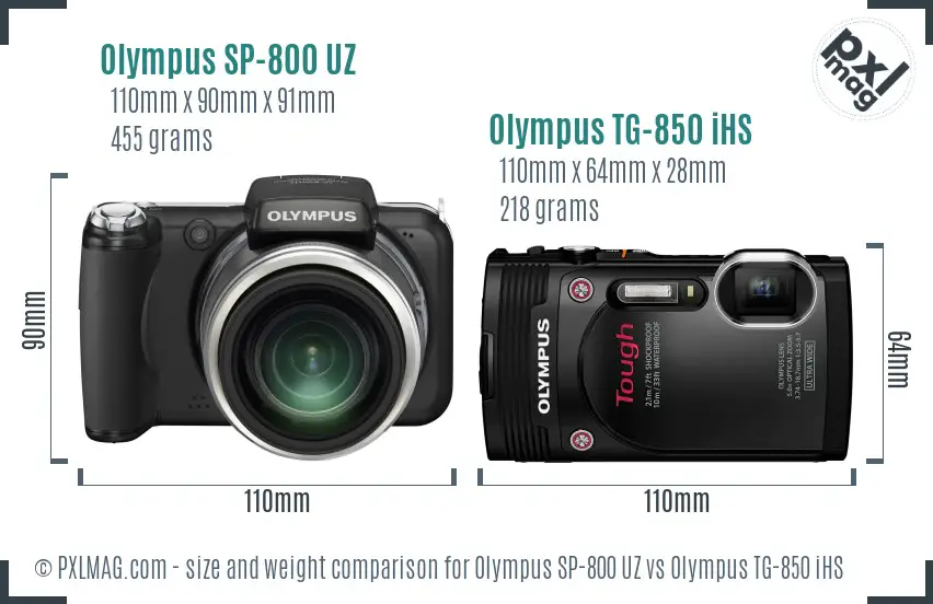Olympus SP-800 UZ vs Olympus TG-850 iHS size comparison