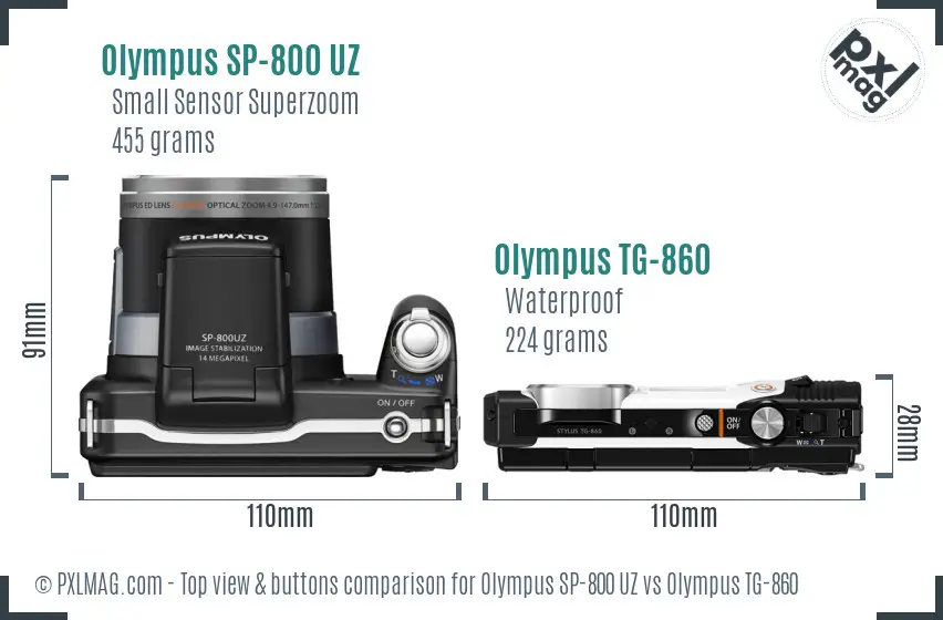 Olympus SP-800 UZ vs Olympus TG-860 top view buttons comparison