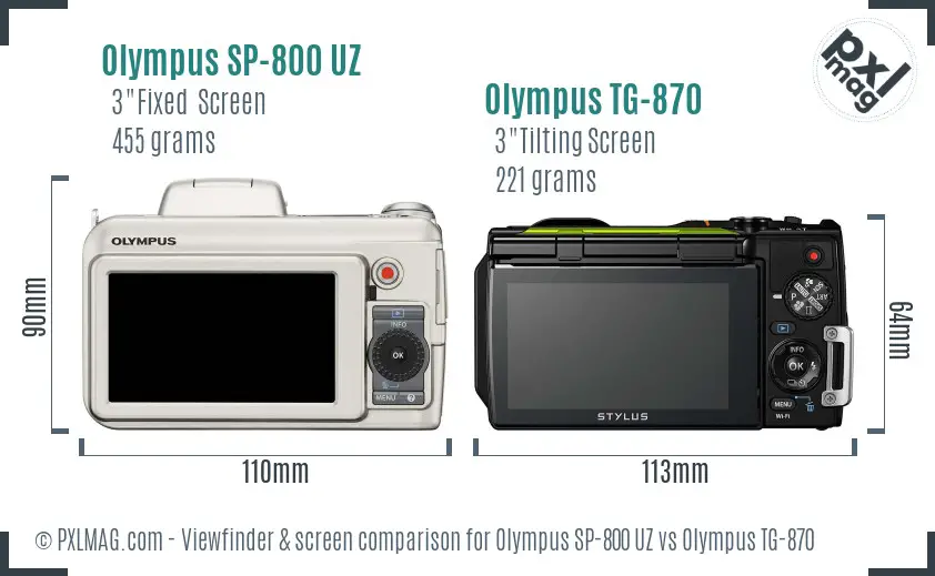 Olympus SP-800 UZ vs Olympus TG-870 Screen and Viewfinder comparison