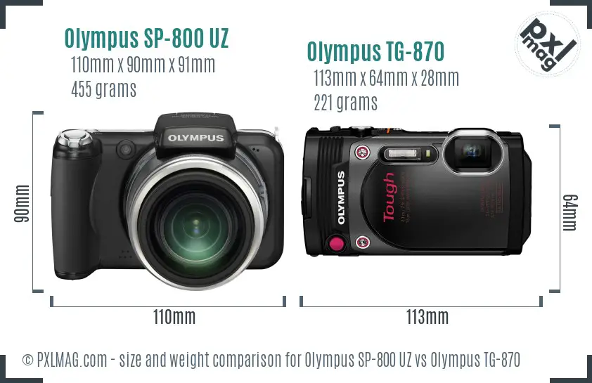 Olympus SP-800 UZ vs Olympus TG-870 size comparison