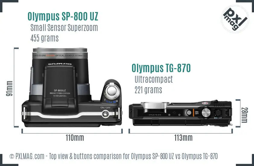Olympus SP-800 UZ vs Olympus TG-870 top view buttons comparison
