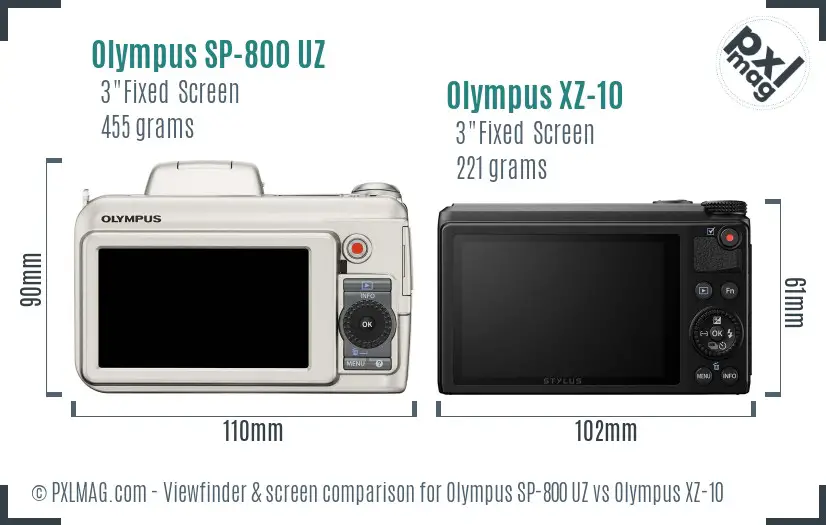 Olympus SP-800 UZ vs Olympus XZ-10 Screen and Viewfinder comparison