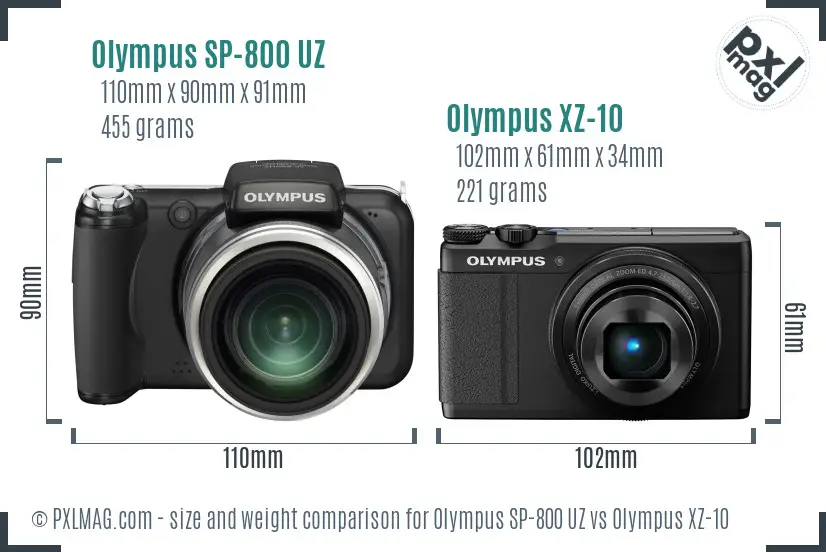 Olympus SP-800 UZ vs Olympus XZ-10 size comparison