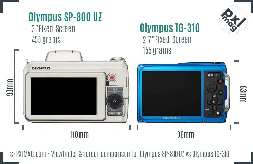 Olympus SP-800 UZ vs Olympus TG-310 Screen and Viewfinder comparison
