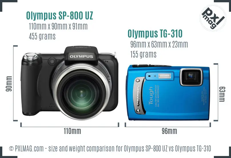 Olympus SP-800 UZ vs Olympus TG-310 size comparison
