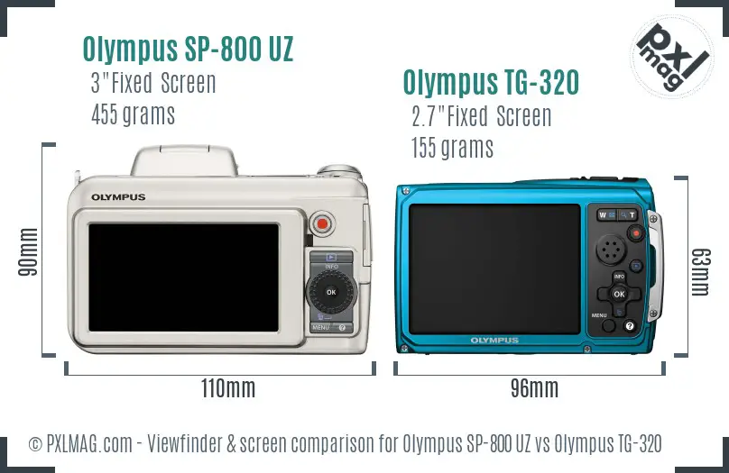 Olympus SP-800 UZ vs Olympus TG-320 Screen and Viewfinder comparison