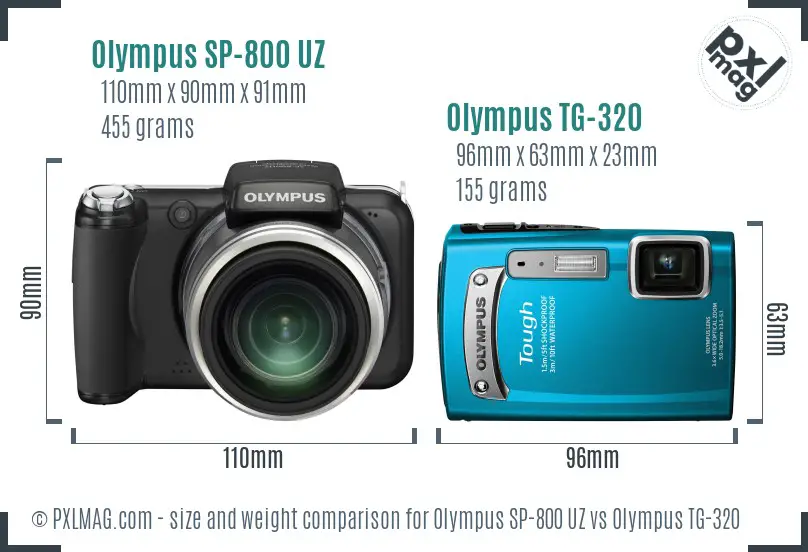 Olympus SP-800 UZ vs Olympus TG-320 size comparison