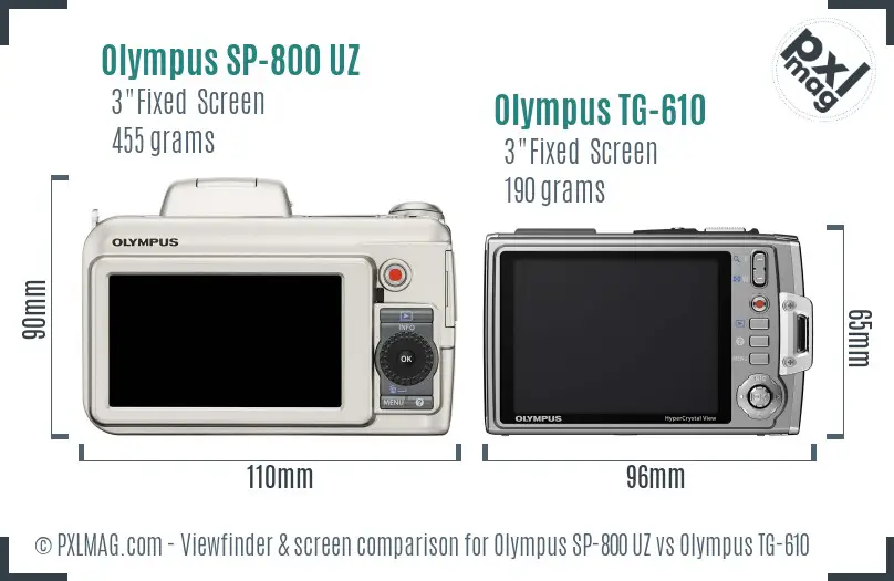 Olympus SP-800 UZ vs Olympus TG-610 Screen and Viewfinder comparison